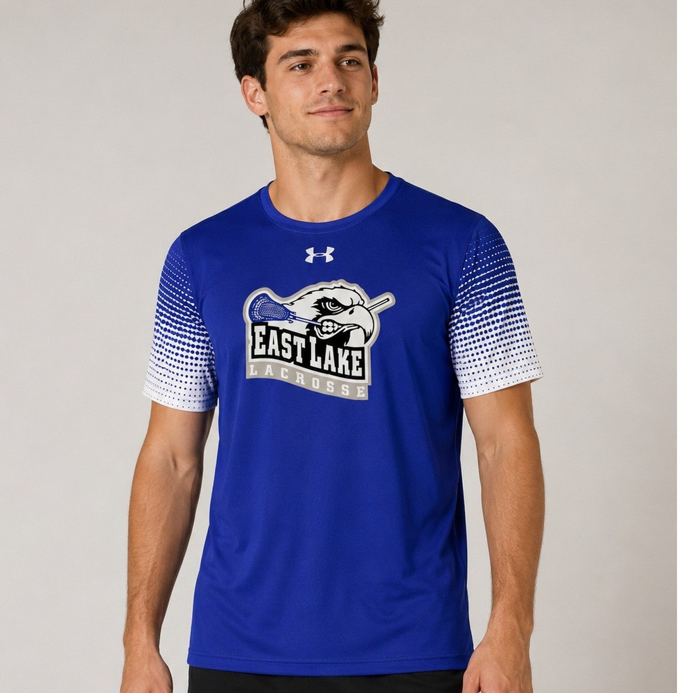 Under Armour East Lake Lacrosse Jersey Blue Eagle Graphic Shirt Mens Small